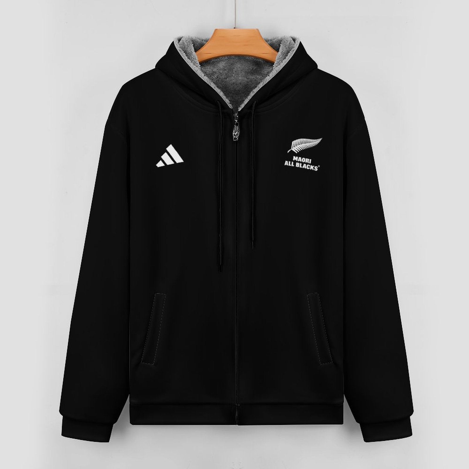Māori All Blacks Zip-Up Fleece Hoodie