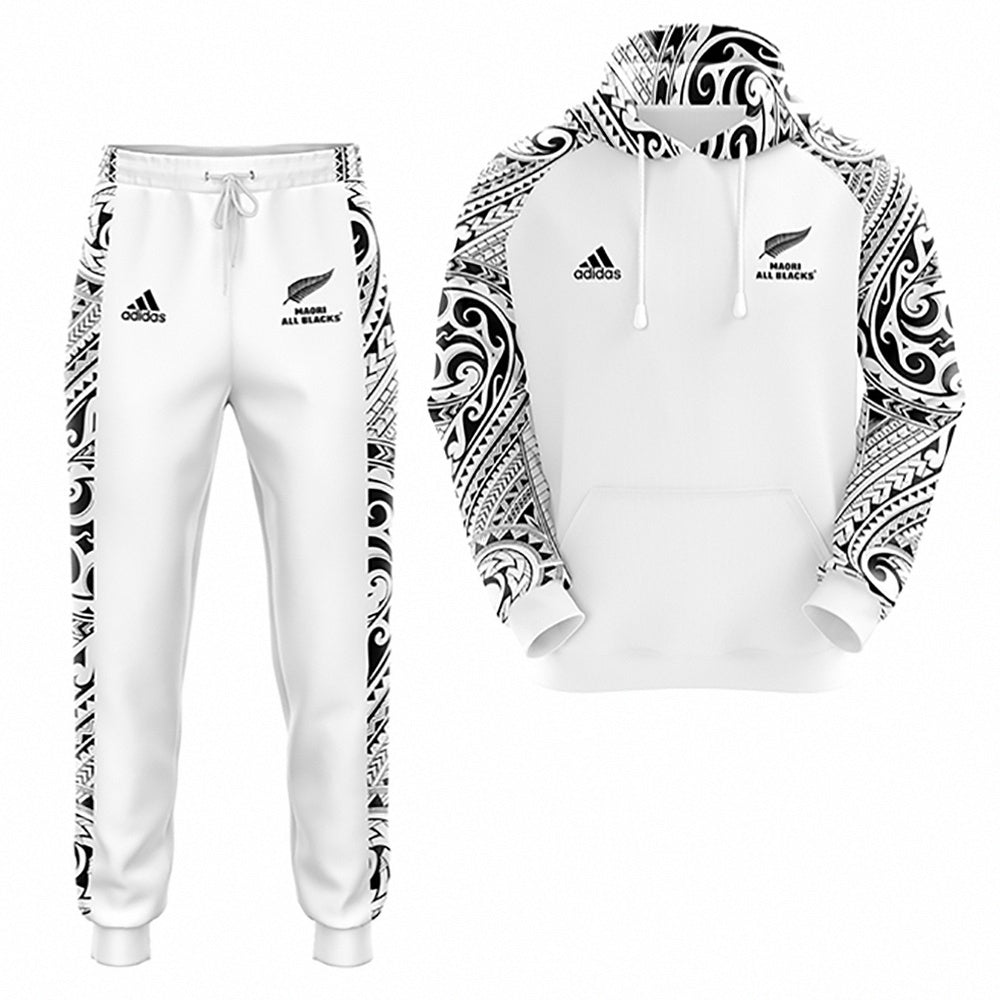 2024 All Blacks Maori White Hoodie and Pants Personalised
