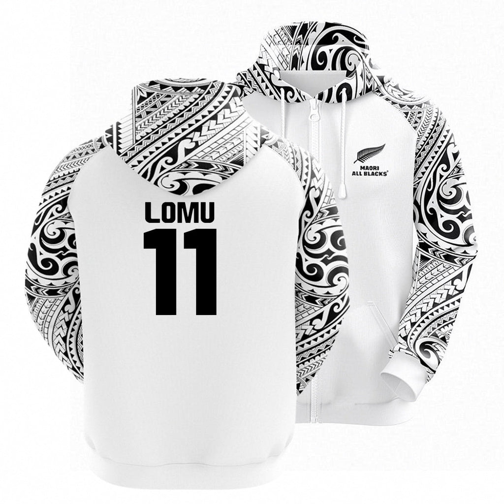 All Blacks Maori White Zipper Hoodie and Pants Personalised