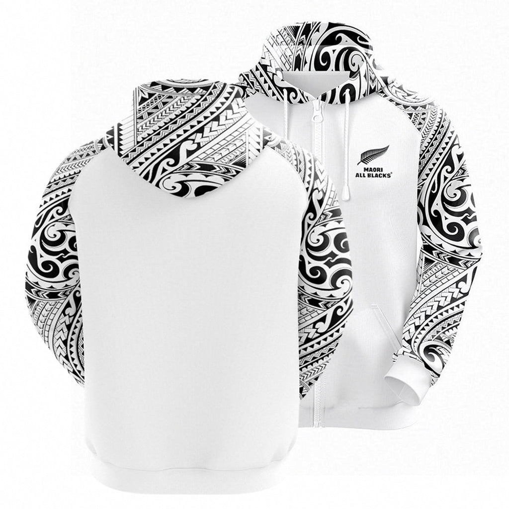 All Blacks Maori White Zipper Hoodie and Pants Personalised