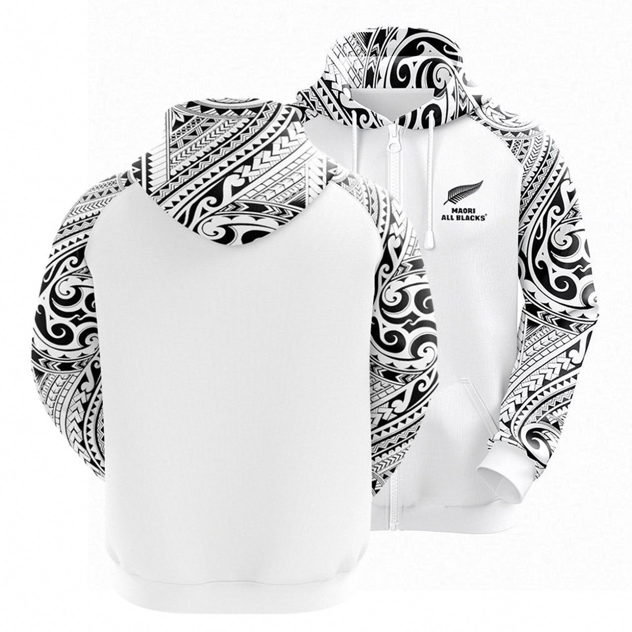 All Blacks Maori White Zipper Hoodie and Pants Personalised